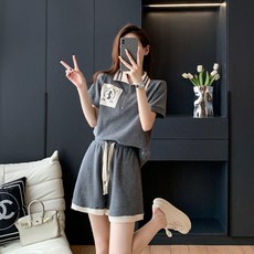韓版休閒運動套裝女夏季短袖時尚兩件套