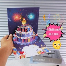 生日蛋糕音樂燈光3D立體賀卡 煙火效果, 煙花有聲蛋糕卡—草莓奶油 18*18自動款, 30包