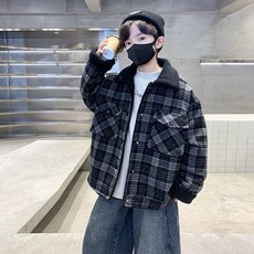 AA3157 남아 주니어 키즈 초딩 아동 겨울 기모 털 안감 면 혼방 카라넥 체크 무스탕 뽀글이 페이크퍼 점퍼 야상 자켓 코트