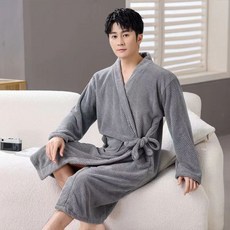 秋冬成人浴袍吸水速乾情侶長袖浴衣洗澡浴巾男士浴袍加厚情侶款, 情侶款灰色, 1個