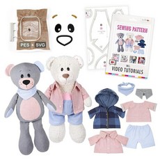 Kullaloo Memory Bear 바느질 패턴 - 탈착식 칼라 셔츠 및 재킷이 있는 봉제 테디 베어 플러시 장난감 | QR 비디오 튜토리얼 PES SVG 파일이 기념 곰, Memory Bear "JOSHI" 옷 포함