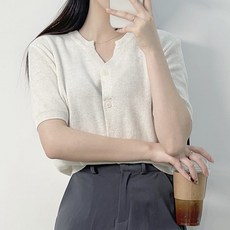 아멜리 브이넥 베이직 슬림 하찌 반팔 린넨 가디건 5col