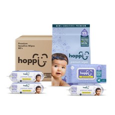 hoppi嬰兒柔濕巾，99%純水無酒精無香精，敏感肌適用，加蓋鎖水設計, 80, 1箱