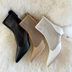 친절한탄씨 소가죽 메쉬 어퍼 포인트 슬림 앵클 부츠 힐 슈즈 6SS 메쉬디자인 슬림실루엣 포인티드토