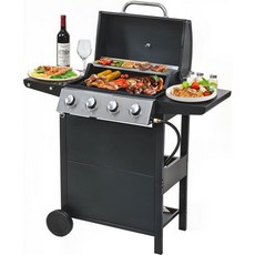 4구 프로판 가스 그릴 스테인리스 스틸 바비큐 그릴 40 000 BTU 야외 조리 주방 정원 및 파티오 뒷마당 바비큐 블랙 실버, YIORTWO 4 Burner Gas Grill