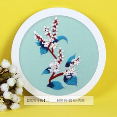 刺繡DIY手工材料包：古風蘇繡套件，創意禮物首選，輕鬆打發時間，體驗手作樂趣, 踏雪尋梅【繡繃+材料包+送圓款】, 1個