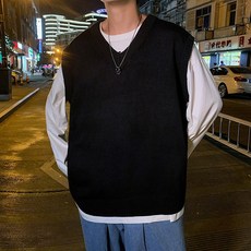 니트 베스트 가을 겨울 민소매 캐주얼 남자 조끼 남성 브이넥 루즈핏 오버핏 스웨터