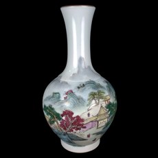 博古珍藏 清乾隆粉彩山水圖花瓶 早期收藏老件文物瓷器 附收藏錦盒