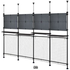 巴塞隆納頂天立地活動式洞洞板網格置物架(附木板) 隔離板 屏風, 黑色