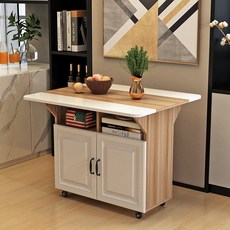 노르덴 모던인테리어 북유럽스타일 확장형 키친 아일랜드 수납형 테이블 이동식 접이식, 4인용, 일반형-화이트원목