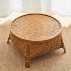 접이식 찻상 차상 전통 대나무 소반 다도 교자상 좌식 미니 트레이, 소형 숯불색 외경23.8cm
