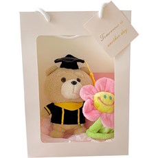 Day & More 迷你學士帽 19禁熊麻吉 + 微笑花束娃娃禮品套組 + 購物袋, 粉紅色