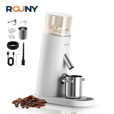 ROUNY USB-C 충전식 커피 그라인더 60단계 설정 41mm 스테인리스 스틸 버 LED 터치 무선 휴대용 화이트