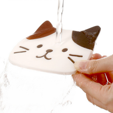 실리콘 고양이 컵받침 코스터, 갈색고양이, 1개, 1개