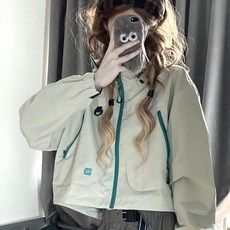 短版衝鋒衣 戶外徒步連帽夾克 女裝