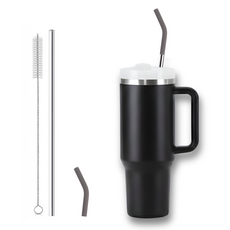 공감프피 1.25L 대용량 텀블러 스테인레스 스트로우 + 세척솔, 1개, 블랙