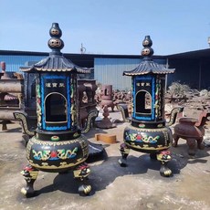 [豆腐妹的窩]寺廟大型鑄鐵焚經爐佛堂化寶爐元寶爐戶外化錢爐供佛香銅爐, 紅金粉,肚經1.5米高2.8米, 1個