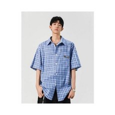 M-5XL 格子襯衫 短袖襯衫 翻領襯衫 休閒襯衫 寬鬆襯衫 夏季襯衫 短襯衫男 男襯衫短袖 襯衫上衣 男生襯衫