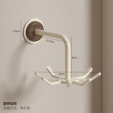 胡桃木廚房置物架 中古風 免打孔 多層實木鍋蓋刀筷勺調料壁掛收納架, 桃木廚房鍋鏟掛鉤-奶白色旋轉款（免打孔）, 1個