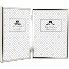 YiPinYin 10.2 x 15.2cm(4 x 6인치) 힌지 더블 심플리 실버 메탈 액자 우아한 실버 도금 금속 사진 프레임 10.2 x 15.2cm(, 5x7Inch Double