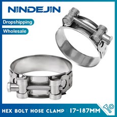 1개 중형 볼트 호스 클램프 304 스테인리스 강력 조절식 헥스 와이드 밴드 파이프 자동차 배관용, 20 22mm