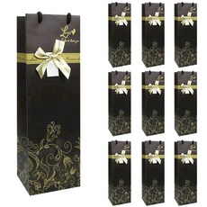 링비츠 와인 선물 포장 쇼핑백 캐리어 손잡이 럭셔리 WP13, 10개입, 리본-블랙B