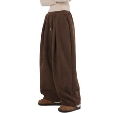 오버나인 여자 여성 겨울용 기모 숏 롱 코듀로이 패치 와이드팬츠 바지