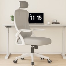 티야드 자세교정 공부 사무용 의자 허리받침 컴퓨터 메쉬 사무실의자, 화이트 + 그레이
