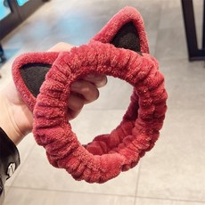 毛絨貓耳朵可愛洗漱髮帶 網紅ins髮套 敷面膜束髮帶女士 洗臉髮箍女 髮帶 洗臉頭套 束髮帶 造型髮帶 頭飾, 1個, 紫紅貓耳朵髮帶