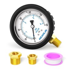 MEANLIN MEASURE 0~4000Psi 스테인리스 스틸 0.6cm(1/4인치) NPT 6.4cm(2.5인치) 페이스 다이얼 액체 충전 압력 게이지 WOG 워터 오일 에어, 0-60Psi, 하단 마운트/고무 보호 포함