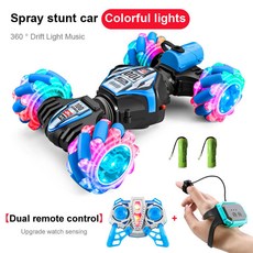 rc카 키덜트 호환 223 최신 RC 스턴트 자동차 24G 원격 제어 자동차 RC 시계 제스처 센서 LED 회전 선물 전자, 1.Black 2Batteries