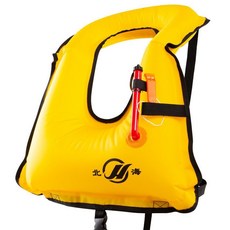 充氣式掛脖成人救生衣, 黃色簡易吹氣款（人工吹氣使用）,均碼