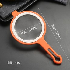 304不鏽鋼 過濾網 漏勺 帶耳設計 廚房用具 豆漿過濾 果汁隔渣 超細網篩 家用漏網 不鏽鋼勺子+304濾網勺(11.8CM)橙色+默認尺寸, 1個, 304濾網勺(11.8CM)橙色