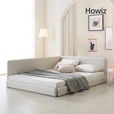 하우위즈 모아 LED 슬림형 저상형침대 가족침대 (슈퍼싱글/퀸), LED가드형 SS_연그레이, 허리엔1매트리스 SS, 아이보리