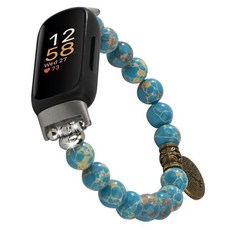 Wongeto FIT 핏bit Inspire 3 밴드와 호환 가능 천연 원석 비즈 핸드메이드 탄성 스트레치 팔찌 생명의 나무 insprie 여성용 레이크 블루 205546