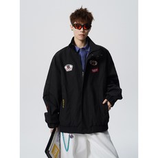 【痞帥百搭】賽車服外套 潮牌夾克 運動夾克 美式外套 高街外套 徽章刺繡 立領寬鬆 痞帥男友風 街頭潮人穿搭