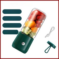 미니 휴대용 충전식 주서기 여행용 믹서 블렌더, 딥그린 유리 6날 휴대용 뚜껑 포함, 기본 색상