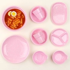 레트로 떡볶이 분식 그릇 포장마차 캠핑 접시 10종세트, 1세트, 핑크