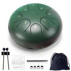 TUOKING 15.2cm(6인치) 8노트 스틸 텅 드럼 - D 메이저 레인 드럼 휴대용 가방 핸드 팬 망치 및 음악책 포함 완벽한 선 명상 악기 초보자 성인을 위한 선물, 초록색
