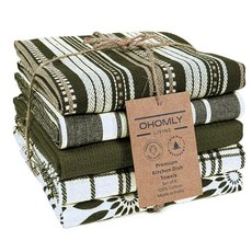 OHOMLY LIVING 다양한 주방 타월 5개 세트 100% 면 행주 걸이용 고리 포함 - 부드럽고 흡수력이 좋으며 주방 사용을 위해 세탁 가능 - 빠른 건조 접시 타월, 초록색