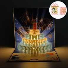 진로드 생일축하 멜로디 조명 입체카드+현금홀더카드, 1개, 블루나이트+핑크골드