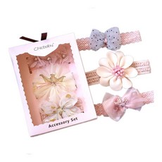 不規則網紗蝴蝶結寶寶髮帶襪子禮盒套裝