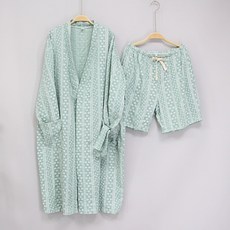 [서울양품점] 커플 소프트 데일리 로브가운 세트 샤워가운 커플홈웨어, 그린