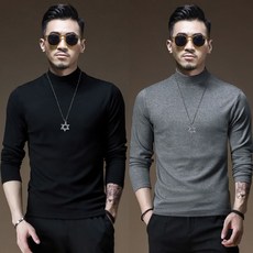 1+1 남성 반폴라 티셔츠 가을 겨울 캐주얼 솔리드 얇은 이너 긴팔 티셔츠 남자 캐주얼 슬림핏 니트 보온 상의 WMY