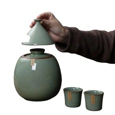 哥窯陶瓷酒壺 老式燙酒具 日式清酒壺杯組, 滴水瓶一壺二杯（禮盒裝）, 1個, 酒瓶+酒杯