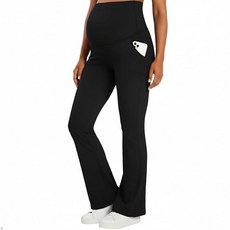 Sunzel 여성용 플리스 안감 임산부 플레어 레깅스 겨울용 주머니가 있는 복부 위 요가 팬츠 블랙. L