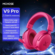 [호환] MCHOSE V9 Pro 게이밍 헤드셋 마이크가 포함된 PC용 오버이어 쿼드 모드 무선 블루투스 헤드폰(델타 스타일), 5)Rose red V9Pro
