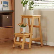 實木梯凳 家用折疊梯凳 客廳臥室書房梯凳 新中式加厚梯凳 成人梯凳, 1個, 全實木梯凳 原木色