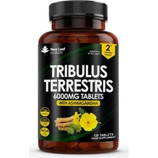 영국 뉴리프 프로덕트 NEW LEAF 트리뷸러스 남가새 6000mg with 아슈와간다, 2개, 120정
