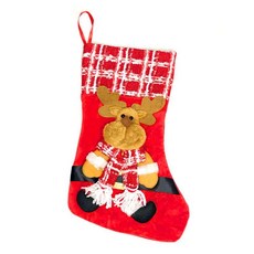 耶誕紅白格紋麋鹿聖誕襪，經典格紋，柔軟材質，聖誕裝飾，禮物袋，節慶氣氛, 1個